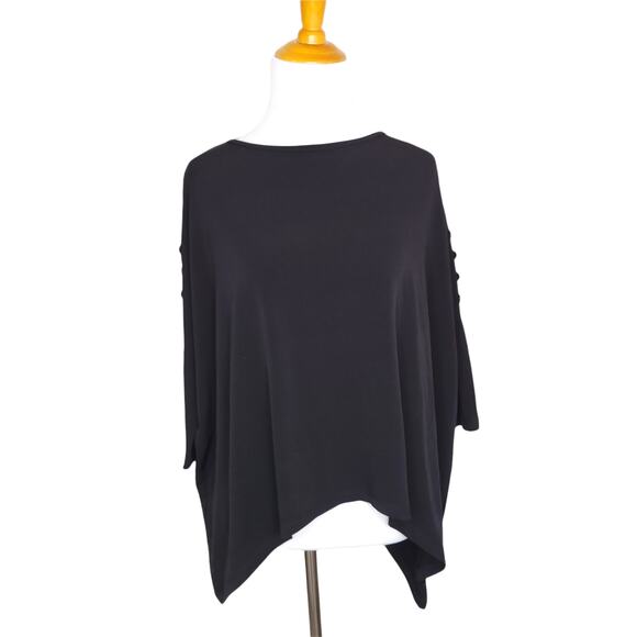 Clara Sun Woo Tops - Clara Sun Woo Black Blouse Dolman Sleeve Asymmetrical Hem Pullover XS